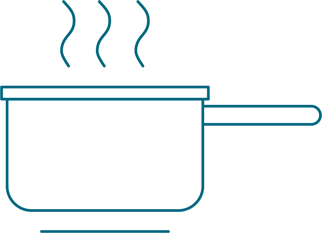blue icon of pan heating on a stove
