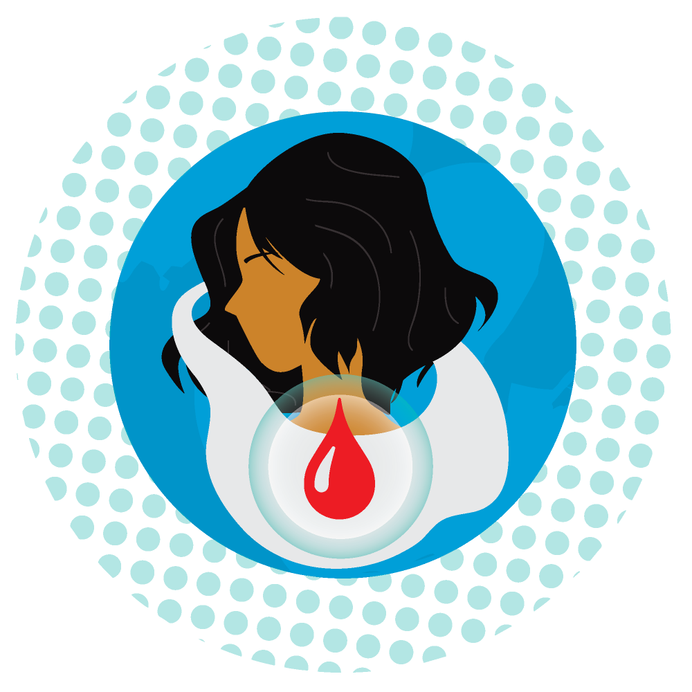 graphic circle with woman and a drop of blood