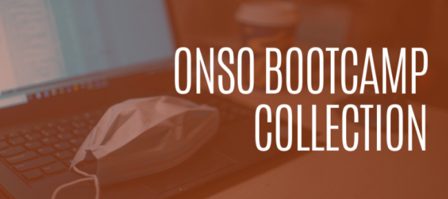 ONSO Bootcamp Collection text over an image of a facemask sitting atop a laptop.
